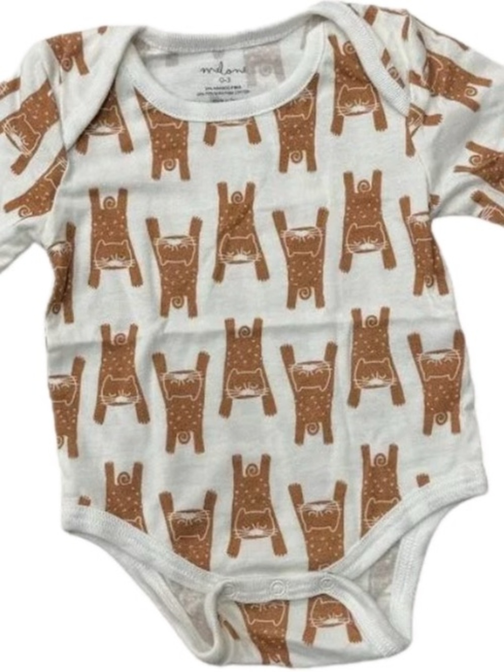 Melone Baby One-Piece Bodysuit with Brown and White Print Long Sleeves
